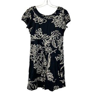 WANT Women’s Short Sleeve Pullover A-Line Dress Knee Length Navy/Iv Floral Sz 12